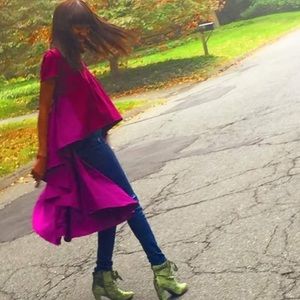 Magenta shirt short in the front long in the back